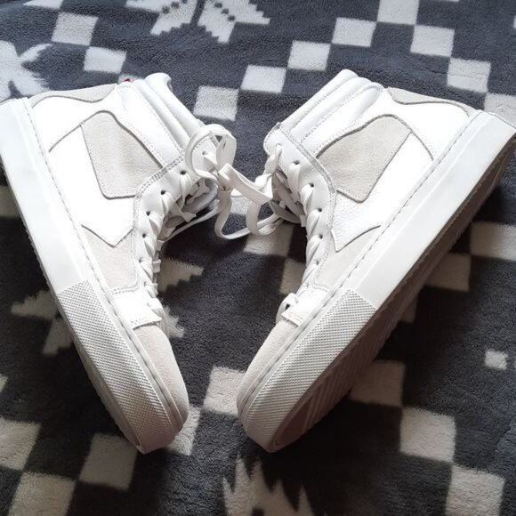 Marcel de Bruxelles White Leather Suede Side Zipper High Top Men's Sneakers 40/7 - Picture 4 of 16